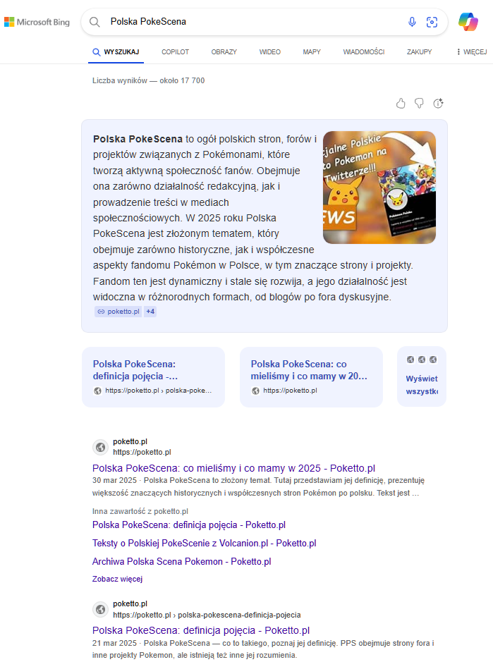 Bing i Capilot w ślad za Google ws. Polskiej PokeSceny