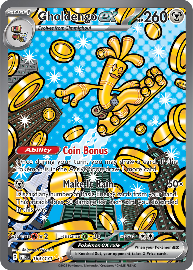 Karta PTCG z Gholdengo, symbolem bogactwa marki Pokemon