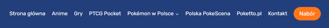 Menu Poketto.pl, a w nim m. in. Polska PokeScena i Pokemon w Polsce
