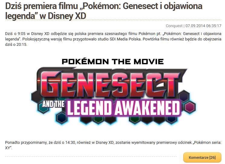 Mój przykładowy news na stronie Pokemon Valhalla