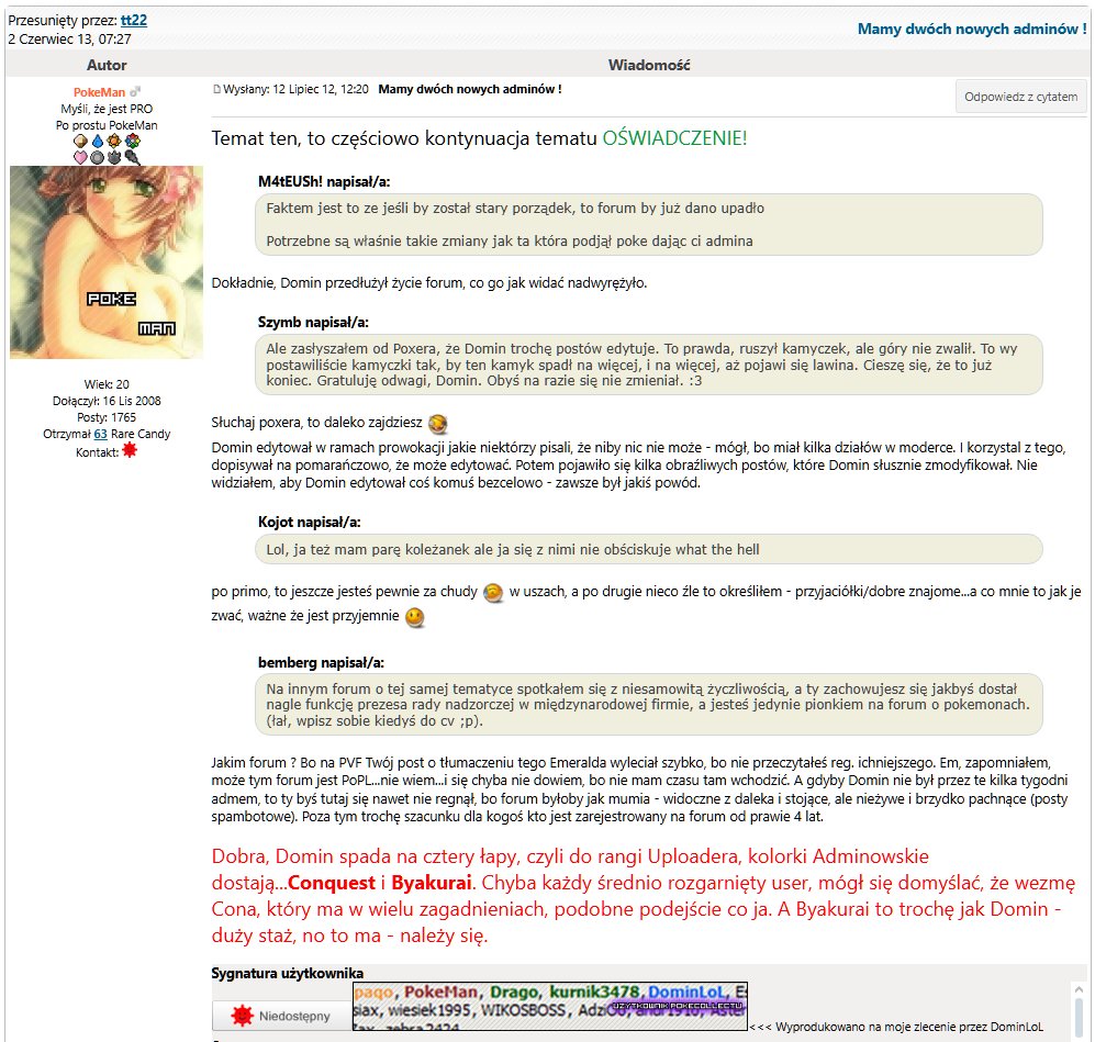 Ogłoszenie PokeMana, że zostaję adminem forum PokeCollect