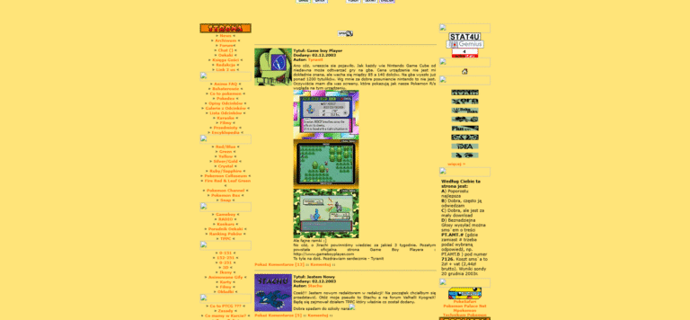 Pokemon Valhalla, pierwszy zapis WebArchive z 2003. Szablon w wersji Fire