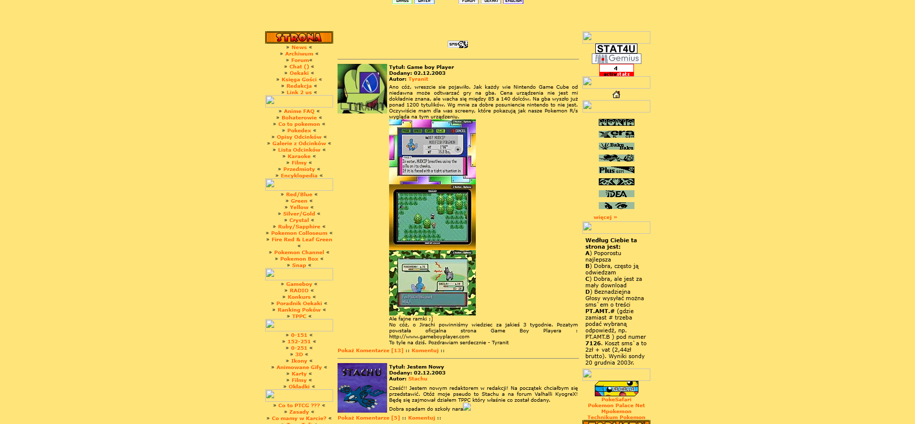 Pokemon Valhalla, pierwszy zapis WebArchive z 2003. Szablon w wersji Fire