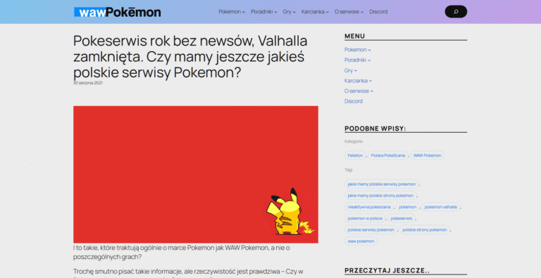 Pokeserwis rok bez newsów, Valhalla zamknięta. Czy mamy jeszcze jakieś polskie serwisy Pokemon? — przykład tekstu vulpiego o Polskiej PokeScenie