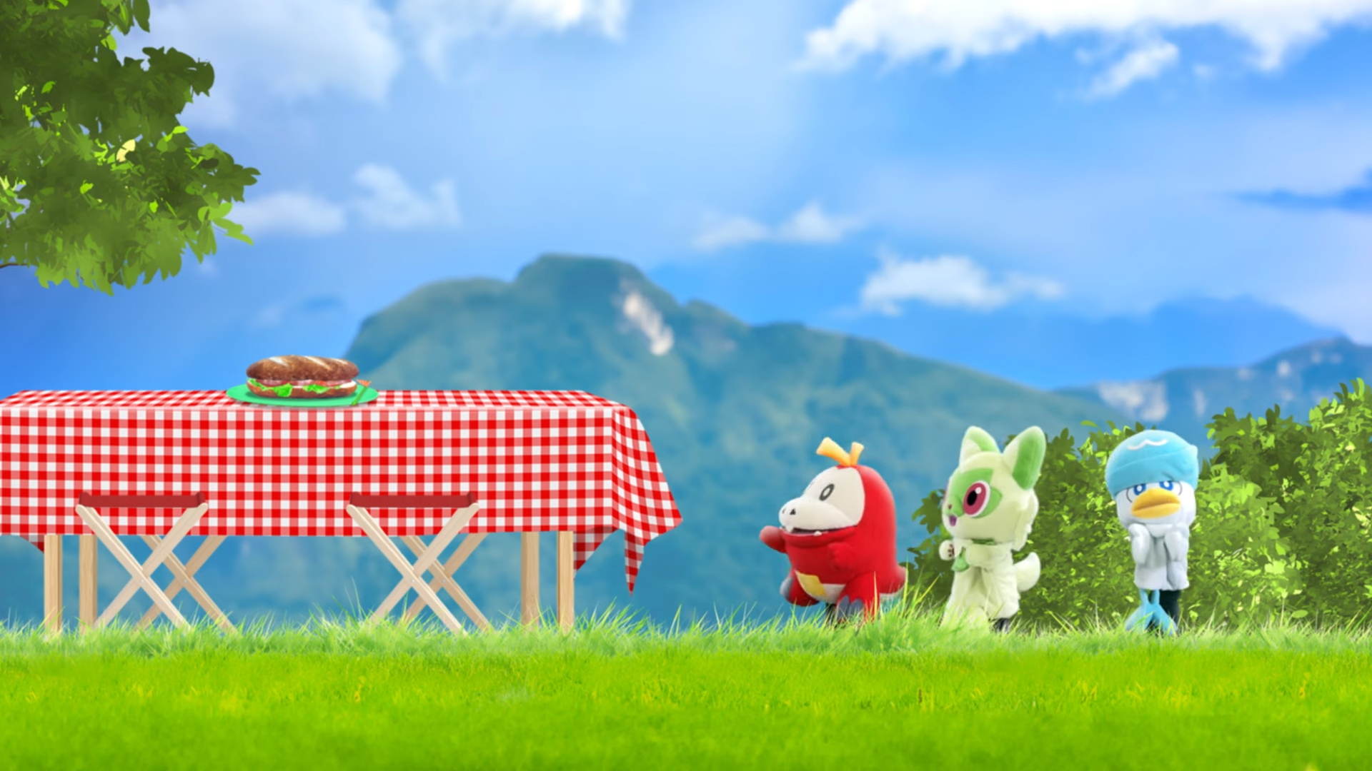Sprigatito, Fuecoco i Quaxly na pikniku