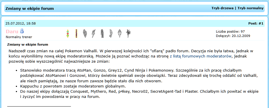 Zmiany w ekipie Pokemon Valhalla Forum, lipiec 2012