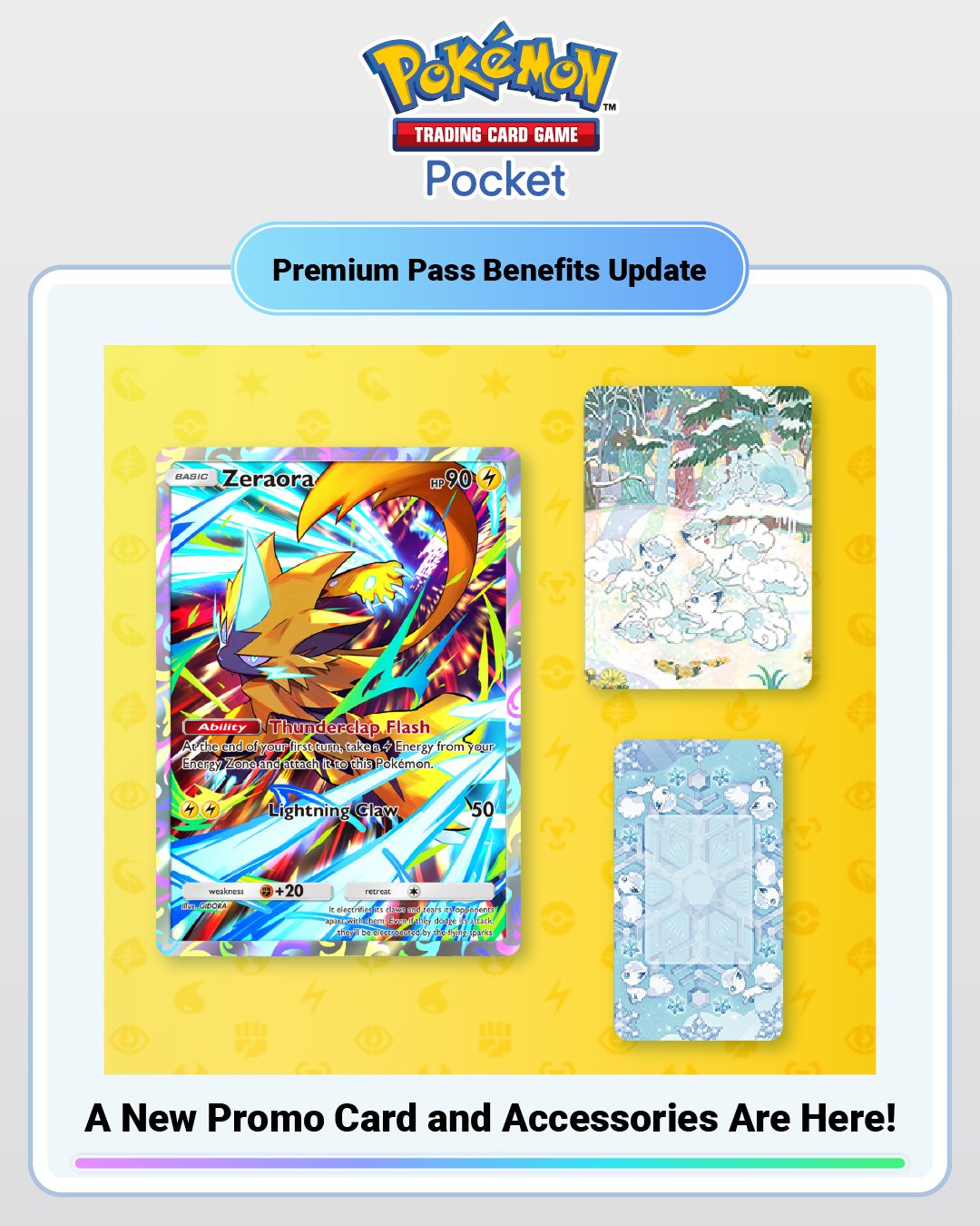 Karta promo Zeraora i akcesoria z Vulpixem w PTCG Pocket premium