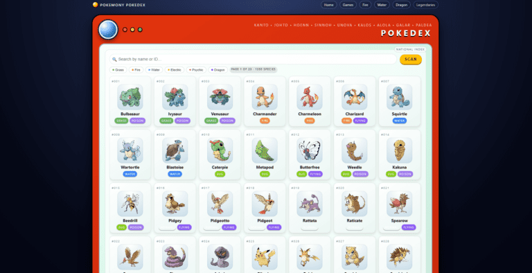 Pod adresem pokemony.com stanął Pokemony Pokedex