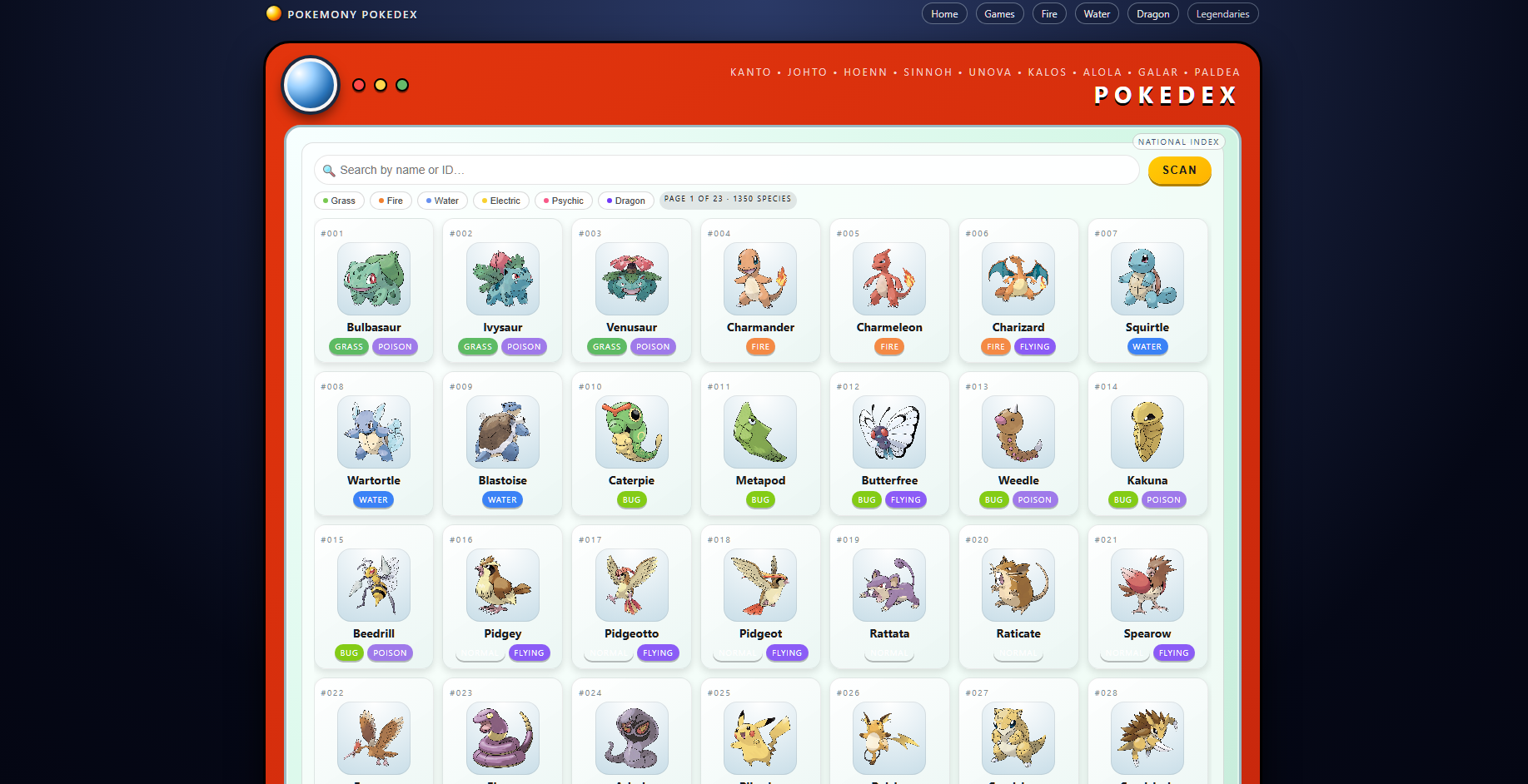 Pod adresem pokemony.com stanął Pokemony Pokedex