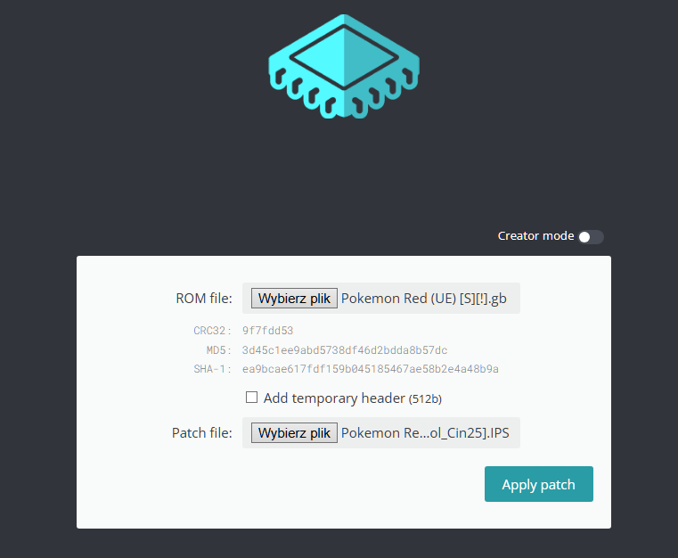 Przykładowe patchowanie ROM-u łatką .ips na ROMhacking.net