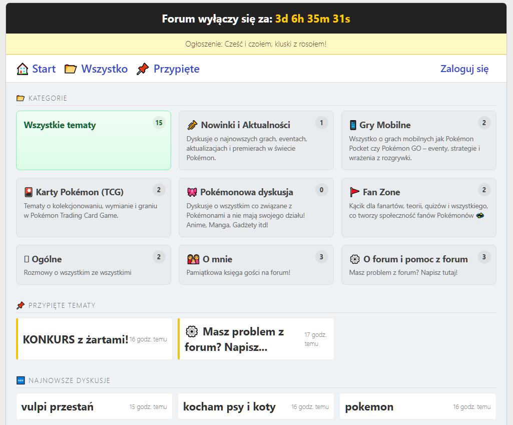 Forum WAW Pokemon założone na cztery dni