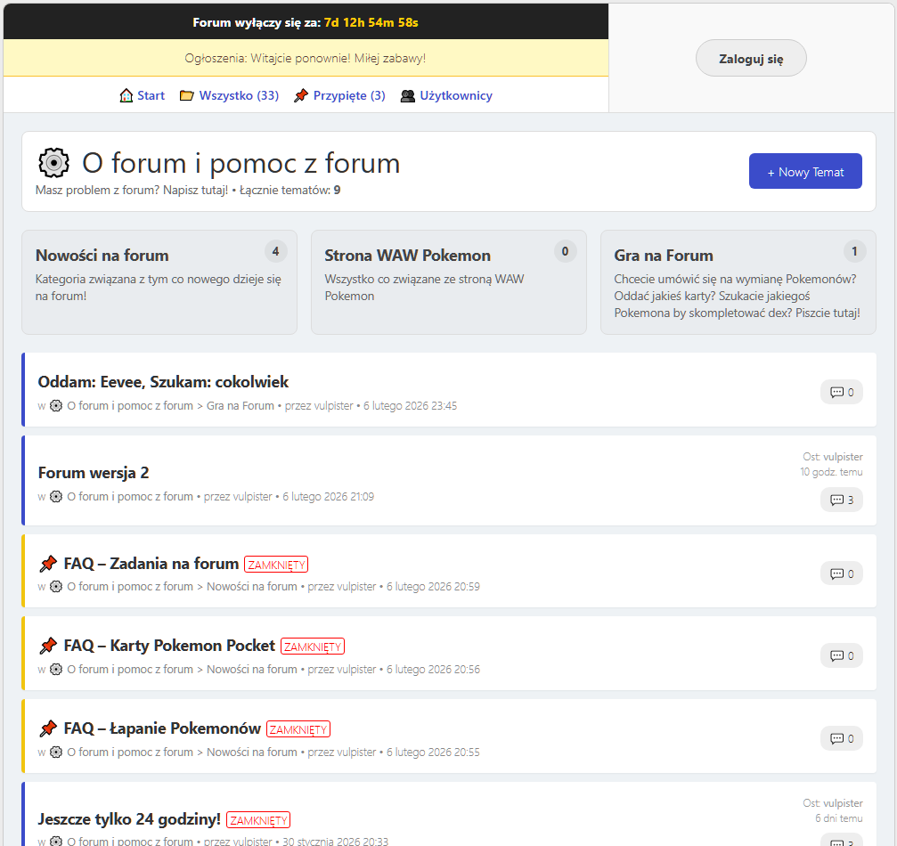 Forum WAW Pokemon tym razem podziała osiem dni