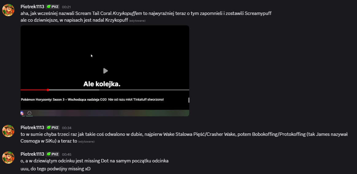 Inne uwagi Piotrka o tłumaczeniach w drugiej części Pokemon Horyzonty Wschodząca nadzieja