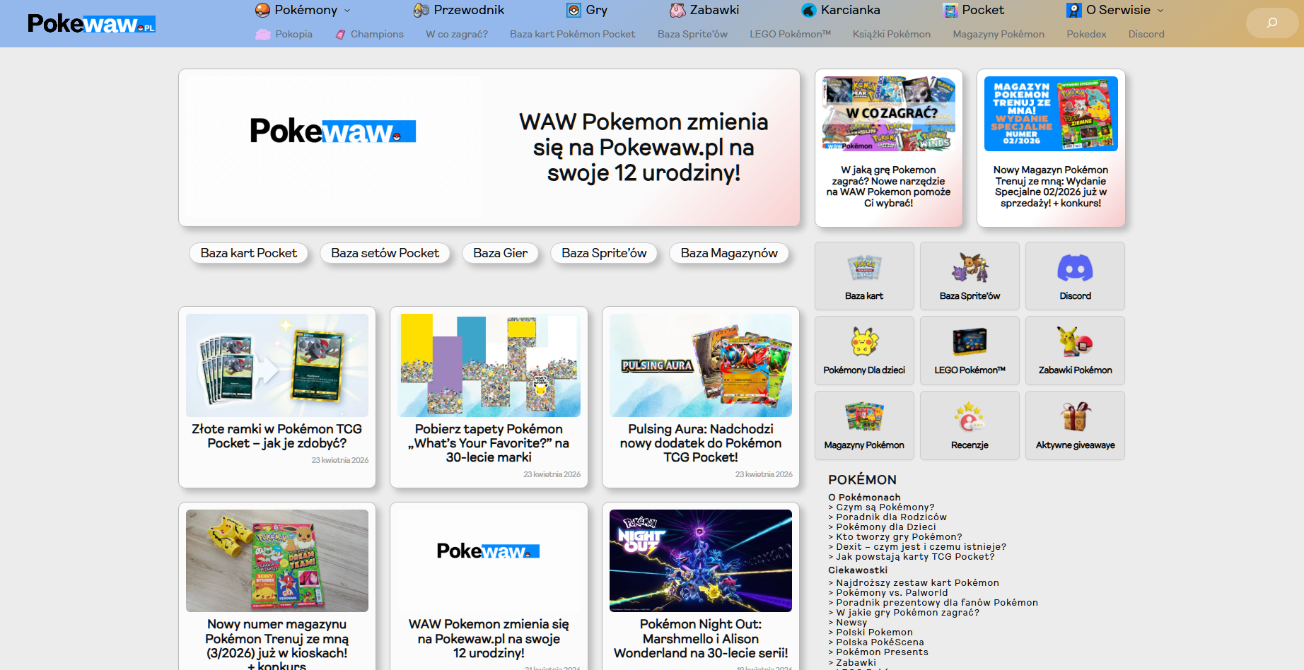 WAW Pokemon to teraz Pokewaw.pl. Strona wygląda tak